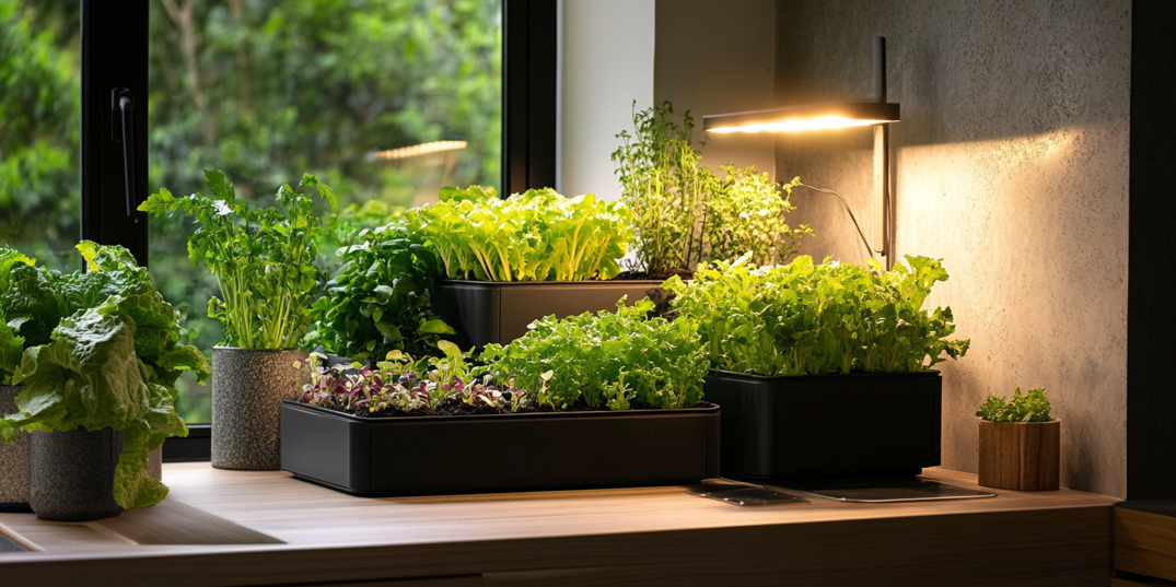 Färsk, grön sallad som växer i ett hydroponiskt system inomhus