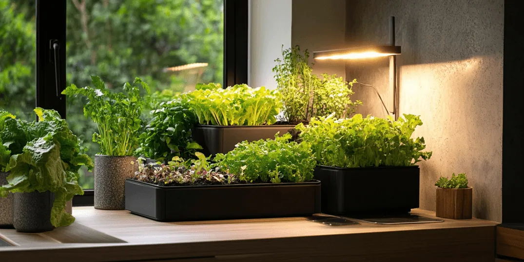 Färsk, grön sallad som växer i ett hydroponiskt system inomhus